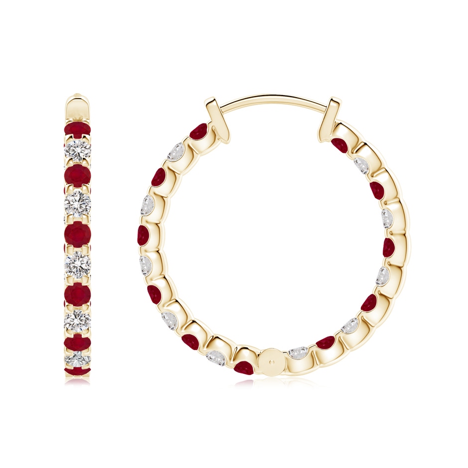 2mm AA Prong-Set Ruby and Diamond Inside Out Hoop Earrings in Yellow Gold side 199