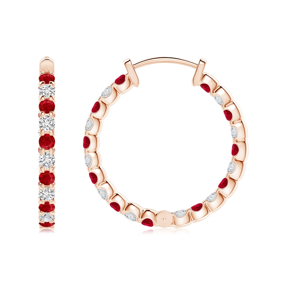 2mm AAA Prong-Set Ruby and Diamond Inside Out Hoop Earrings in Rose Gold side 199