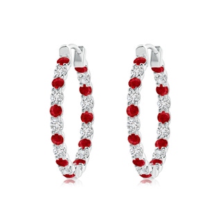 2mm AAA Prong-Set Ruby and Diamond Inside Out Hoop Earrings in White Gold