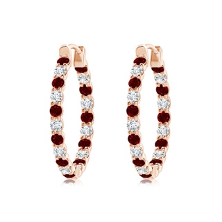 2mm AAAA Prong-Set Ruby and Diamond Inside Out Hoop Earrings in 18K Rose Gold