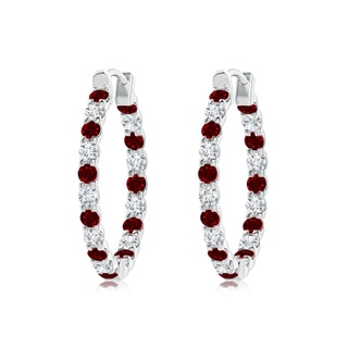 2mm AAAA Prong-Set Ruby and Diamond Inside Out Hoop Earrings in P950 Platinum