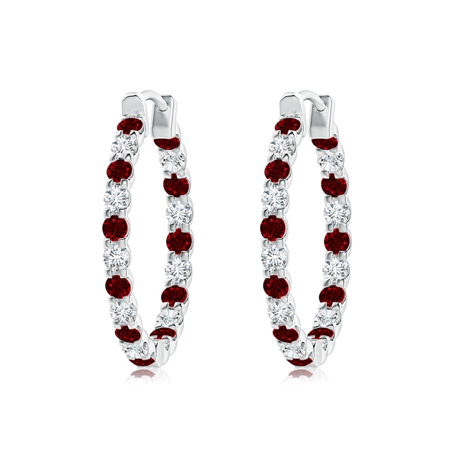 2mm AAAA Prong-Set Ruby and Diamond Inside Out Hoop Earrings in P950 Platinum 