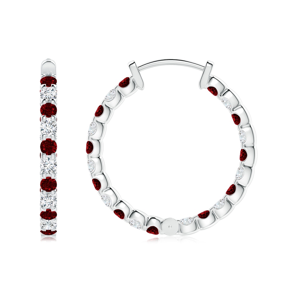 2mm AAAA Prong-Set Ruby and Diamond Inside Out Hoop Earrings in P950 Platinum side 199