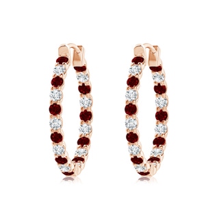 2mm AAAA Prong-Set Ruby and Diamond Inside Out Hoop Earrings in Rose Gold