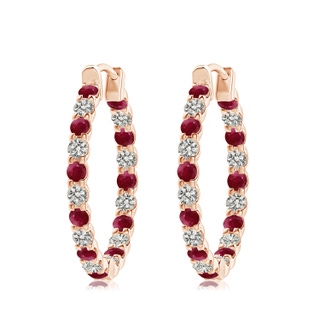 3mm A Prong-Set Ruby and Diamond Inside Out Hoop Earrings in 18K Rose Gold