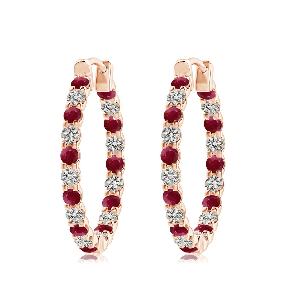 3mm A Prong-Set Ruby and Diamond Inside Out Hoop Earrings in 18K Rose Gold 