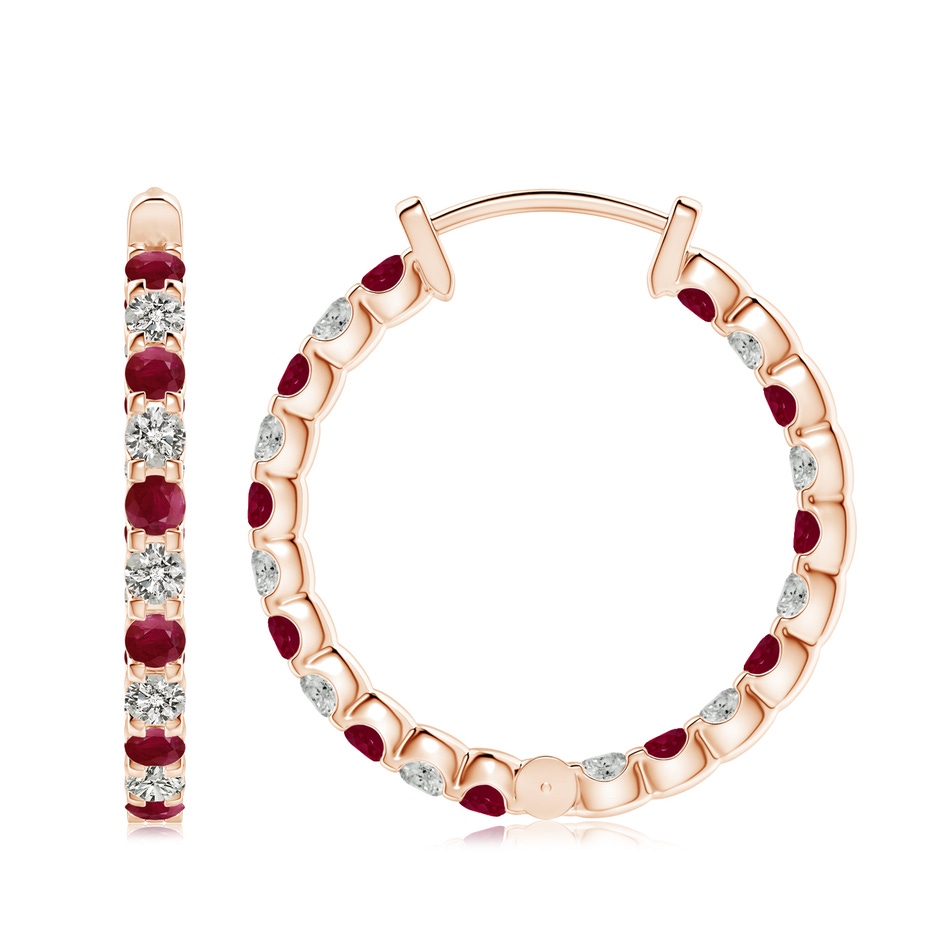 3mm A Prong-Set Ruby and Diamond Inside Out Hoop Earrings in 18K Rose Gold side 199