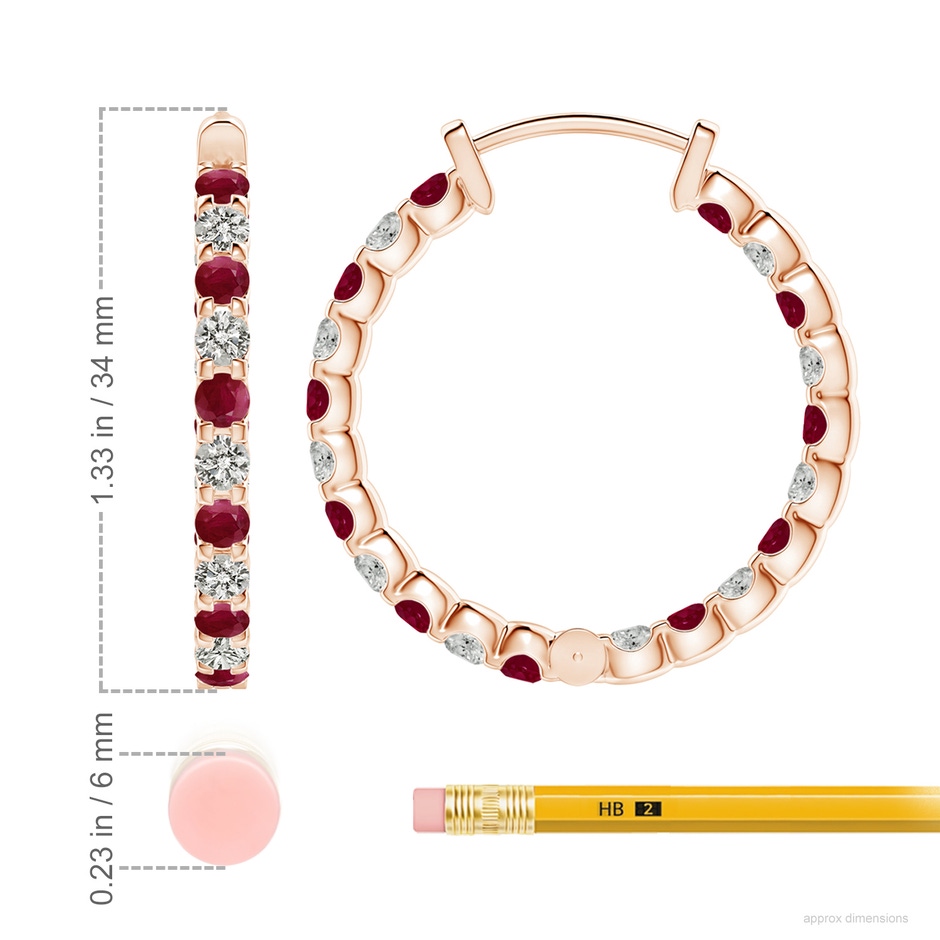 3mm A Prong-Set Ruby and Diamond Inside Out Hoop Earrings in 18K Rose Gold ruler