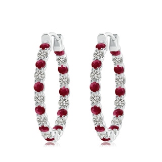 3mm A Prong-Set Ruby and Diamond Inside Out Hoop Earrings in P950 Platinum