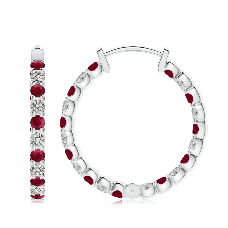 3mm A Prong-Set Ruby and Diamond Inside Out Hoop Earrings in P950 Platinum side 199