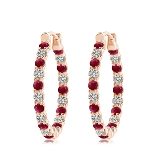 3mm A Prong-Set Ruby and Diamond Inside Out Hoop Earrings in Rose Gold