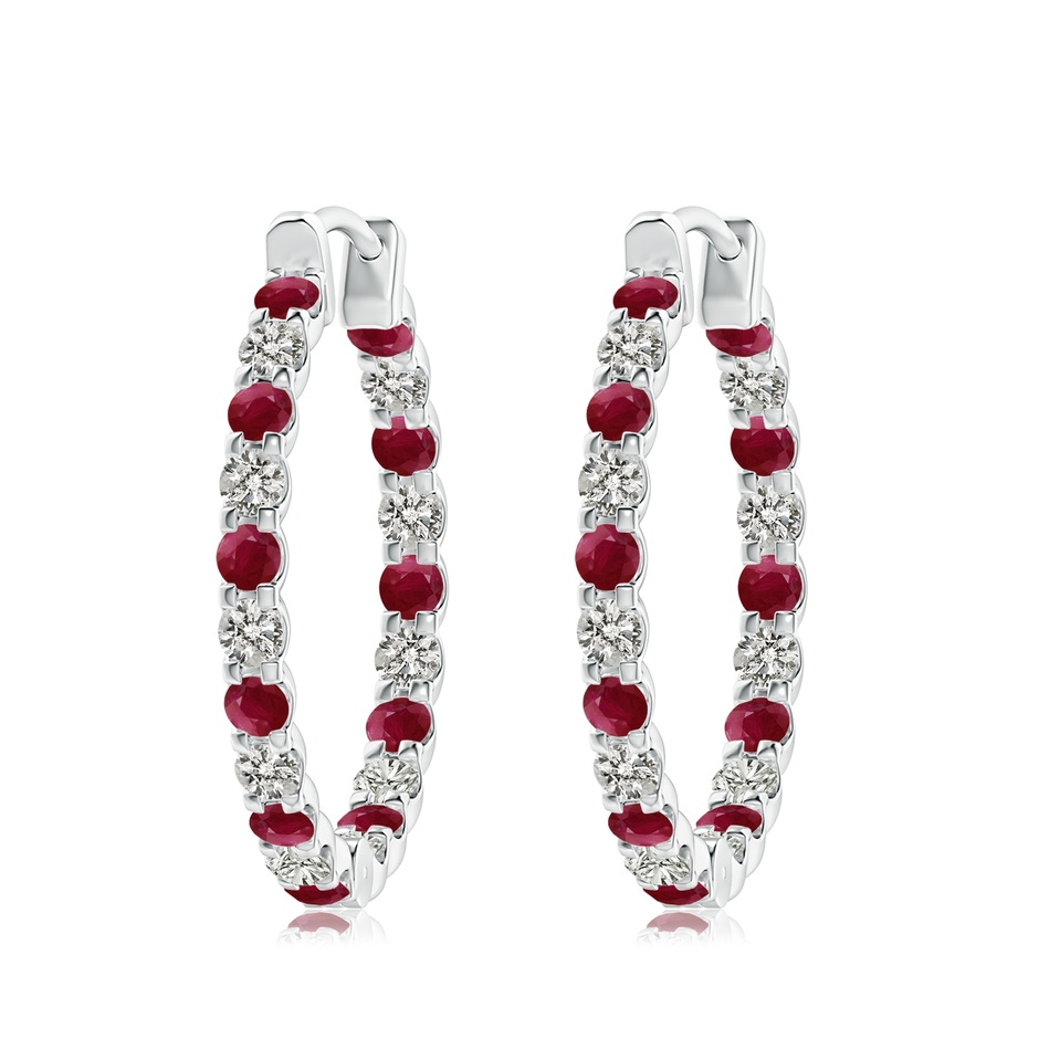 3mm A Prong-Set Ruby and Diamond Inside Out Hoop Earrings in White Gold 