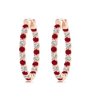 3mm AA Prong-Set Ruby and Diamond Inside Out Hoop Earrings in 18K Rose Gold