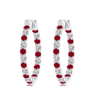 3mm AA Prong-Set Ruby and Diamond Inside Out Hoop Earrings in P950 Platinum