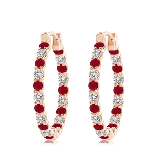 3mm AA Prong-Set Ruby and Diamond Inside Out Hoop Earrings in Rose Gold