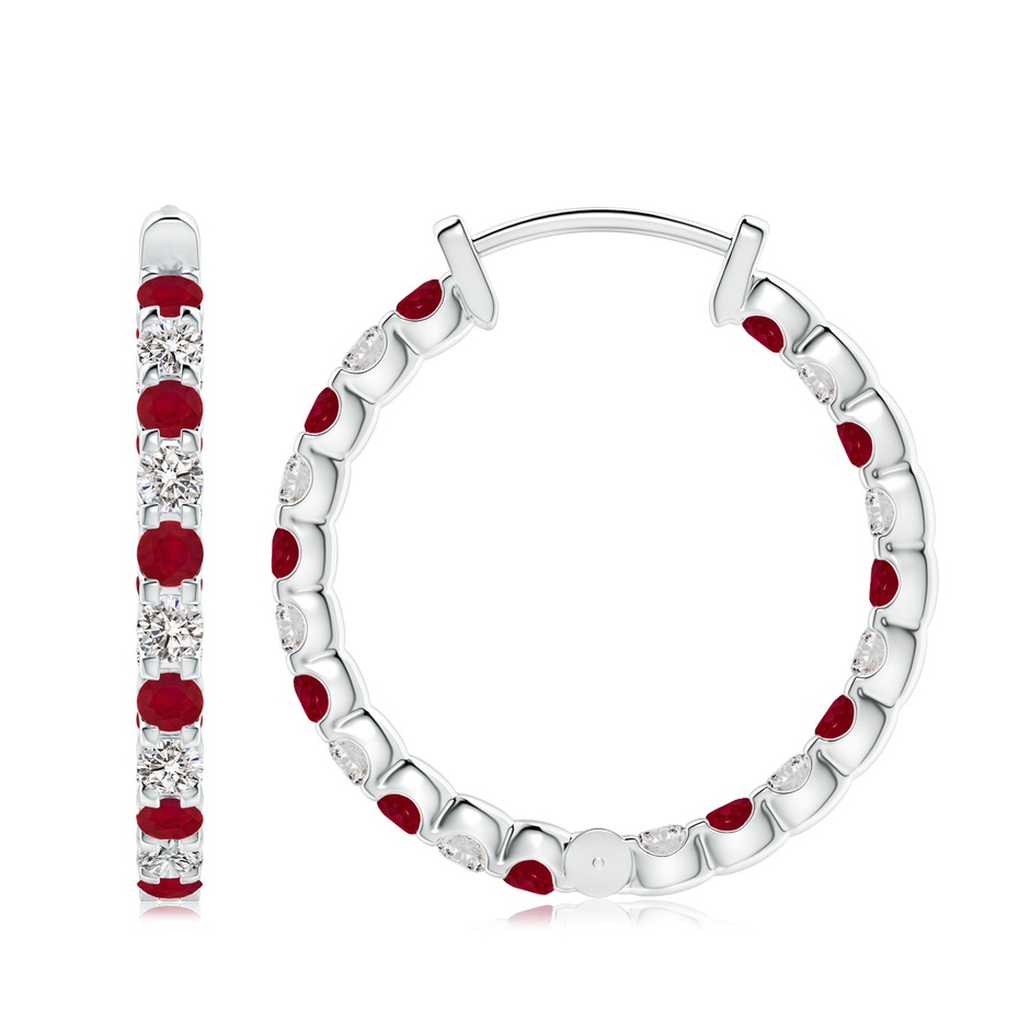 3mm AA Prong-Set Ruby and Diamond Inside Out Hoop Earrings in White Gold side 199