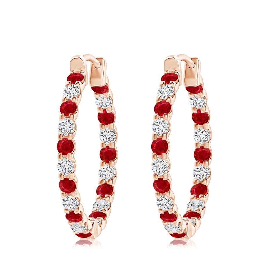 3mm AAA Prong-Set Ruby and Diamond Inside Out Hoop Earrings in 18K Rose Gold 