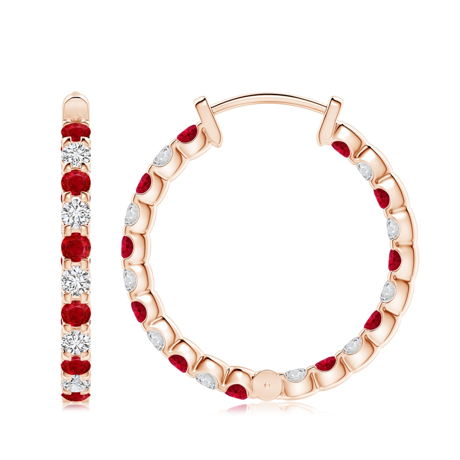 3mm AAA Prong-Set Ruby and Diamond Inside Out Hoop Earrings in 18K Rose Gold side 199