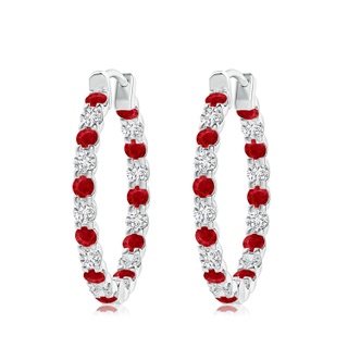 3mm AAA Prong-Set Ruby and Diamond Inside Out Hoop Earrings in P950 Platinum