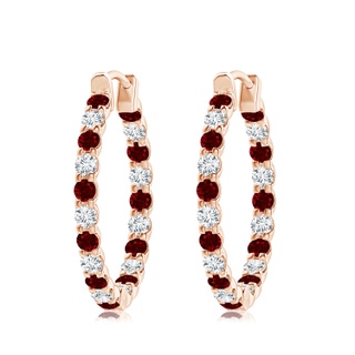 3mm AAAA Prong-Set Ruby and Diamond Inside Out Hoop Earrings in 18K Rose Gold