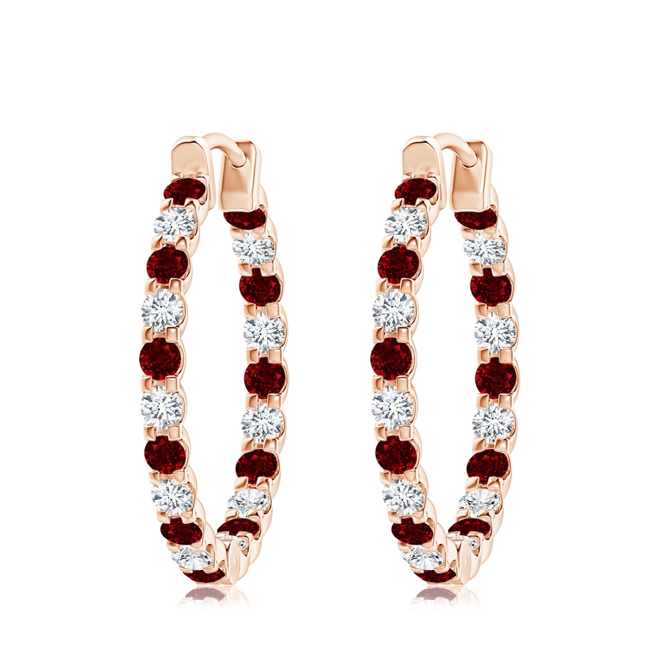 3mm AAAA Prong-Set Ruby and Diamond Inside Out Hoop Earrings in 18K Rose Gold 