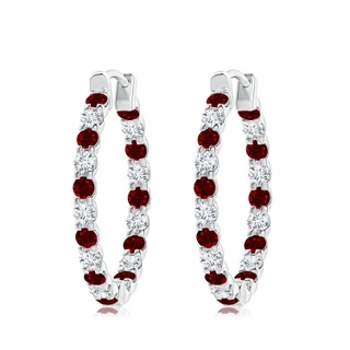 3mm AAAA Prong-Set Ruby and Diamond Inside Out Hoop Earrings in P950 Platinum