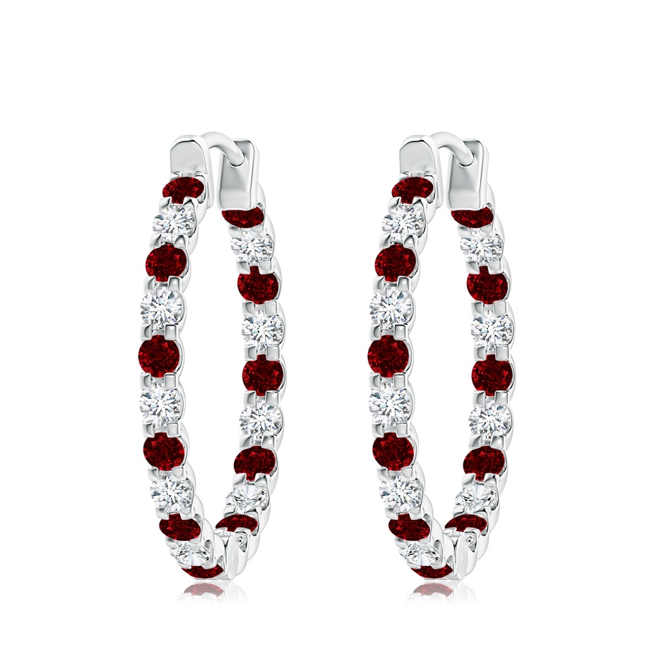 3mm AAAA Prong-Set Ruby and Diamond Inside Out Hoop Earrings in P950 Platinum 