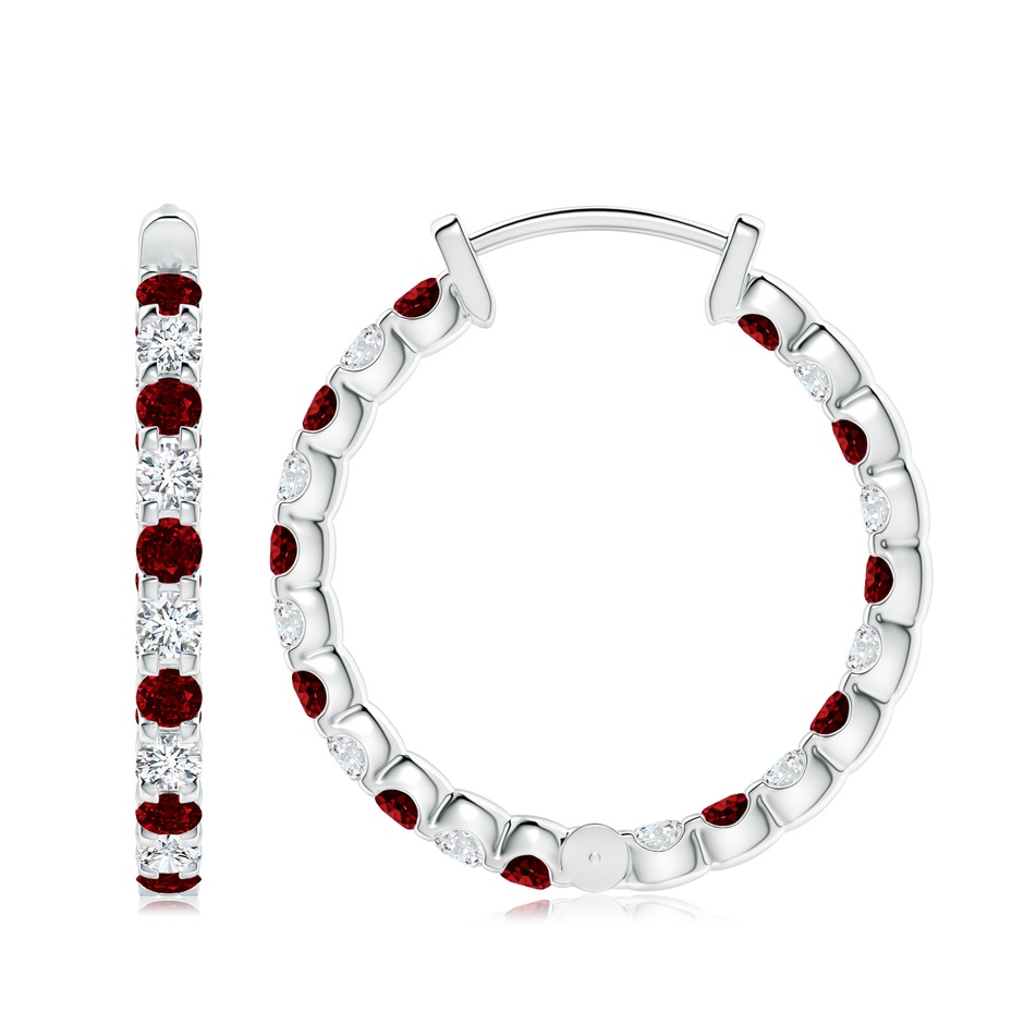 3mm AAAA Prong-Set Ruby and Diamond Inside Out Hoop Earrings in P950 Platinum side 199