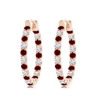 3mm AAAA Prong-Set Ruby and Diamond Inside Out Hoop Earrings in Rose Gold