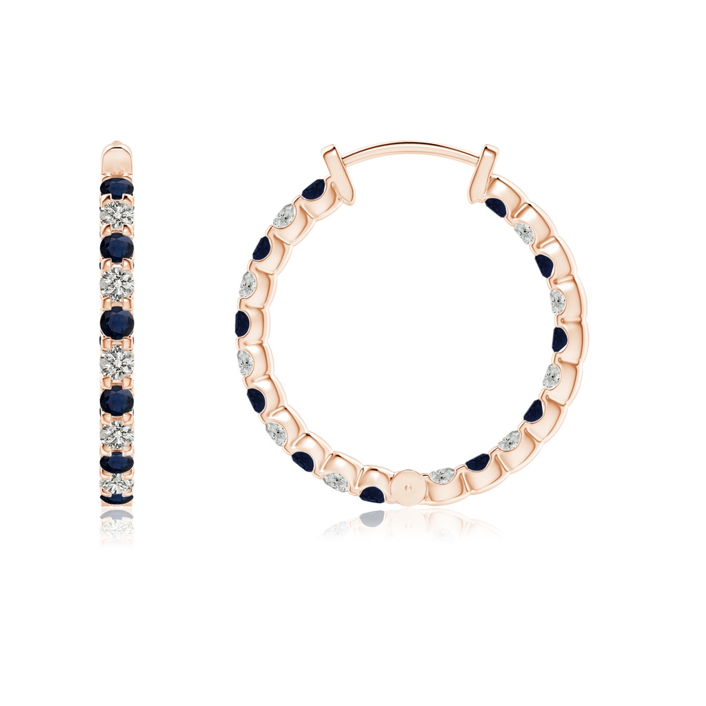 1.5mm A Prong-Set Sapphire and Diamond Inside Out Hoop Earrings in Rose Gold Side 199