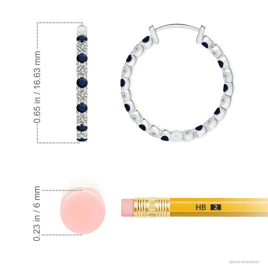 1.5mm A Prong-Set Sapphire and Diamond Inside Out Hoop Earrings in White Gold ruler