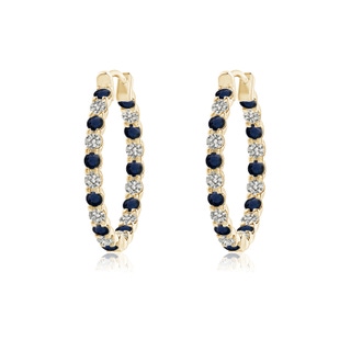 1.5mm A Prong-Set Sapphire and Diamond Inside Out Hoop Earrings in Yellow Gold