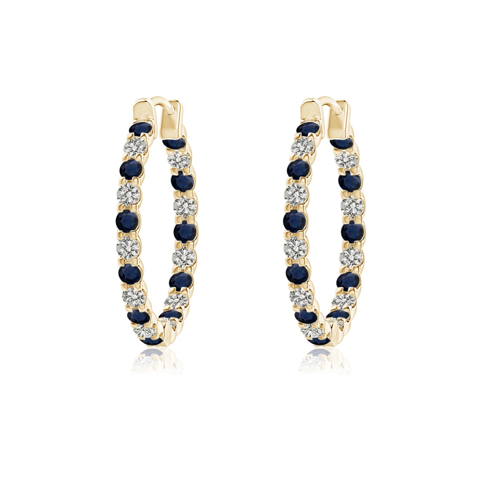 1.5mm A Prong-Set Sapphire and Diamond Inside Out Hoop Earrings in Yellow Gold 