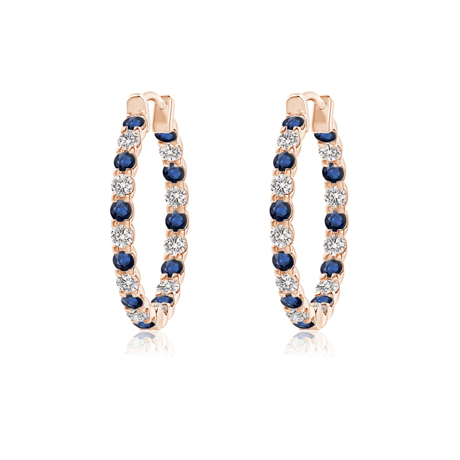 1.5mm AA Prong-Set Sapphire and Diamond Inside Out Hoop Earrings in 18K Rose Gold 