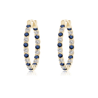 1.5mm AA Prong-Set Sapphire and Diamond Inside Out Hoop Earrings in 18K Yellow Gold