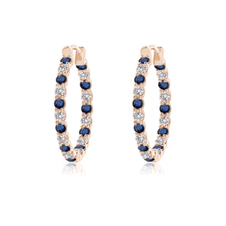 1.5mm AA Prong-Set Sapphire and Diamond Inside Out Hoop Earrings in 9K Rose Gold