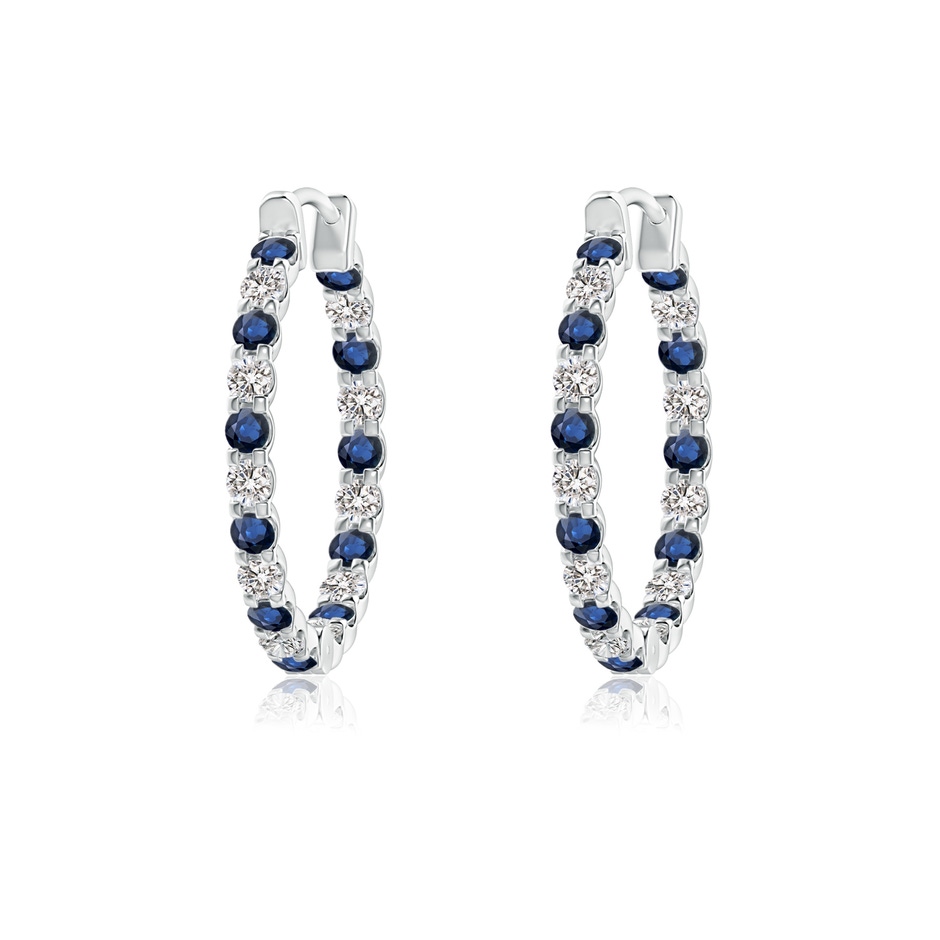 1.5mm AA Prong-Set Sapphire and Diamond Inside Out Hoop Earrings in White Gold 
