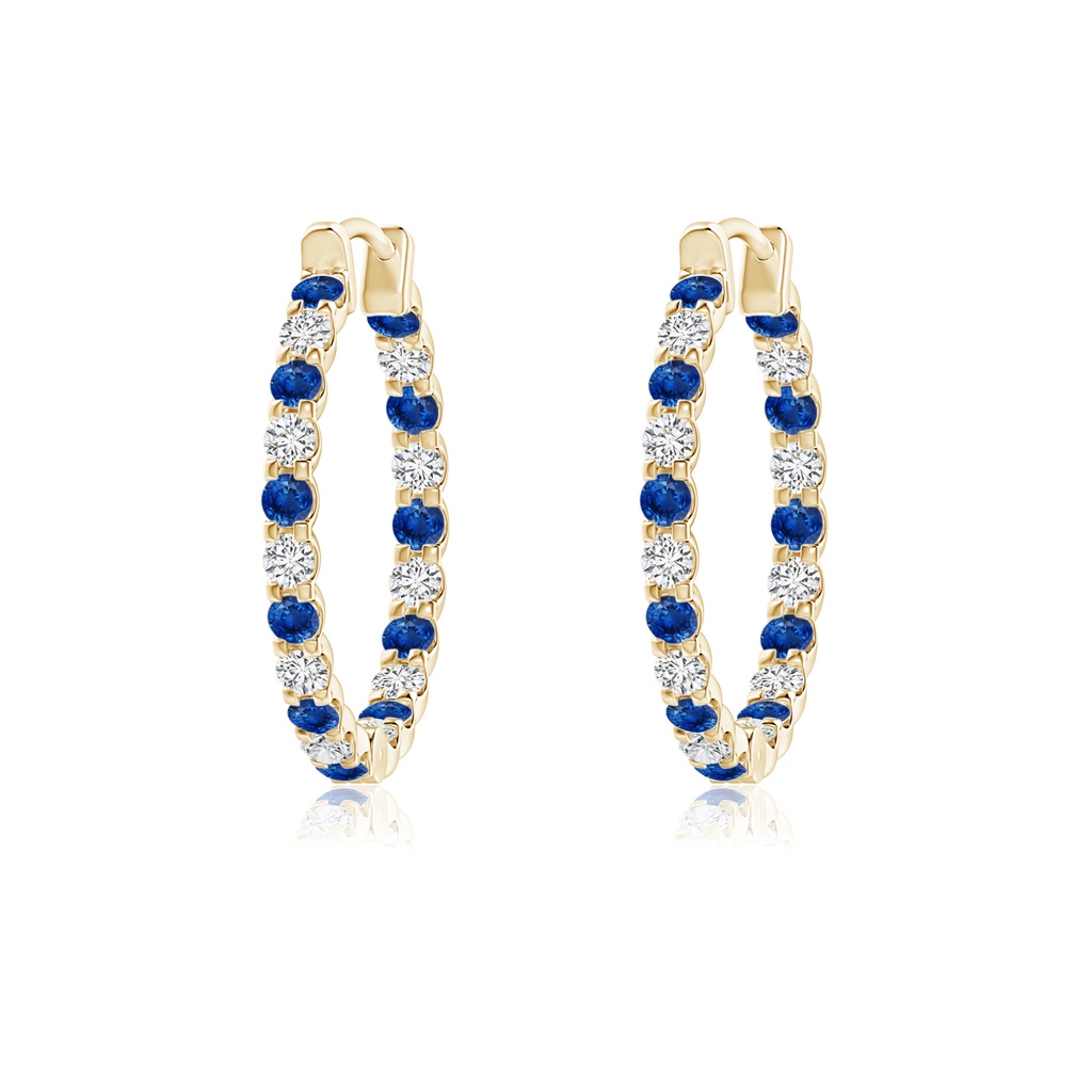 1.5mm AAA Prong-Set Sapphire and Diamond Inside Out Hoop Earrings in 10K Yellow Gold