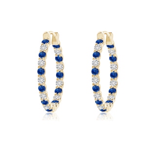 1.5mm AAA Prong-Set Sapphire and Diamond Inside Out Hoop Earrings in 10K Yellow Gold