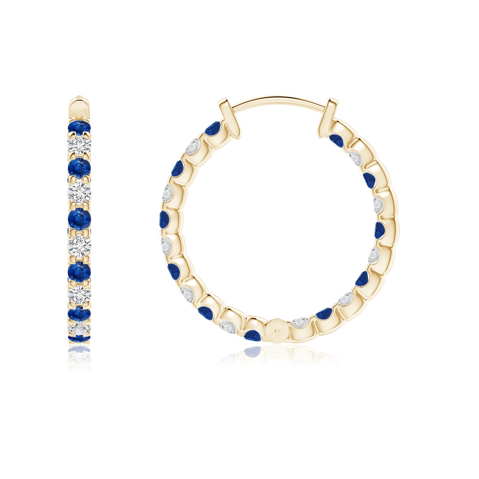 1.5mm AAA Prong-Set Sapphire and Diamond Inside Out Hoop Earrings in 10K Yellow Gold side 199