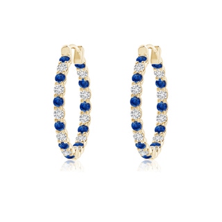 1.5mm AAA Prong-Set Sapphire and Diamond Inside Out Hoop Earrings in 18K Yellow Gold