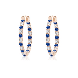 1.5mm AAA Prong-Set Sapphire and Diamond Inside Out Hoop Earrings in 9K Rose Gold
