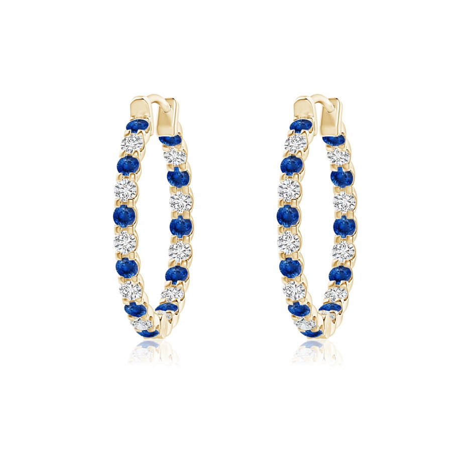 1.5mm AAA Prong-Set Sapphire and Diamond Inside Out Hoop Earrings in Yellow Gold 