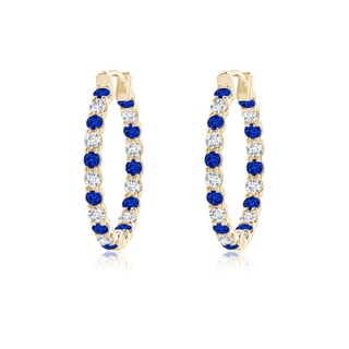 1.5mm Lab-Grown Prong-Set Sapphire and Diamond Inside Out Hoop Earrings in 10K Yellow Gold