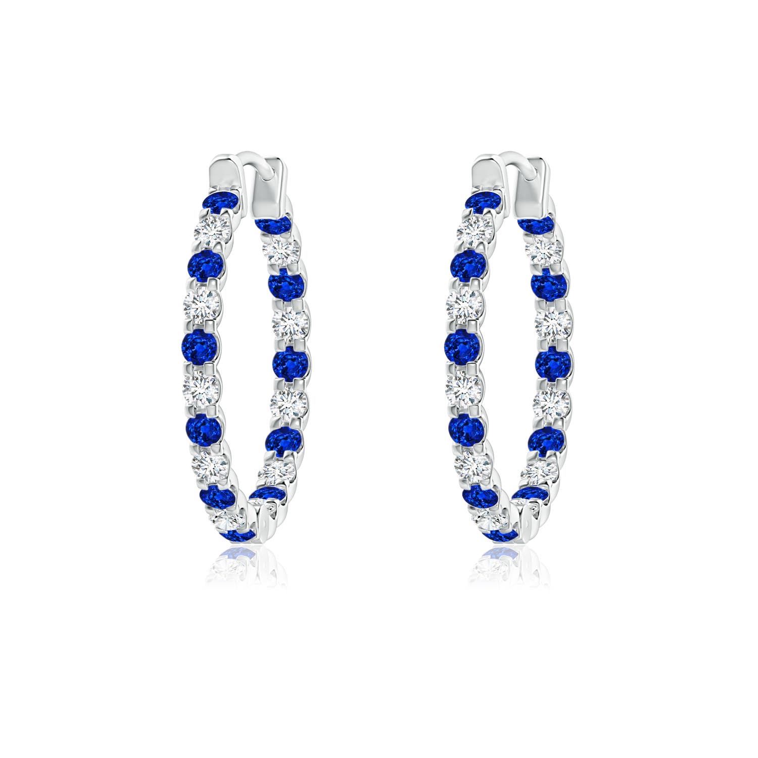 1.5mm AAAA Prong-Set Sapphire and Diamond Inside Out Hoop Earrings in 18K White Gold