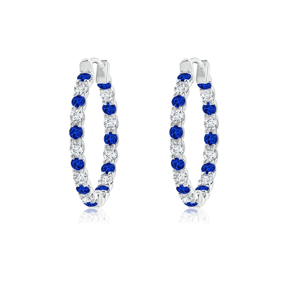 1.5mm Lab-Grown Prong-Set Sapphire and Diamond Inside Out Hoop Earrings in 18K White Gold 