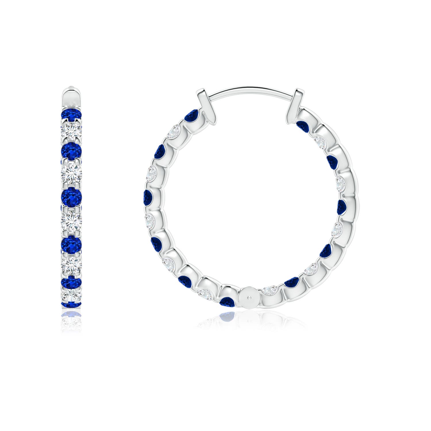 1.5mm AAAA Prong-Set Sapphire and Diamond Inside Out Hoop Earrings in 18K White Gold
