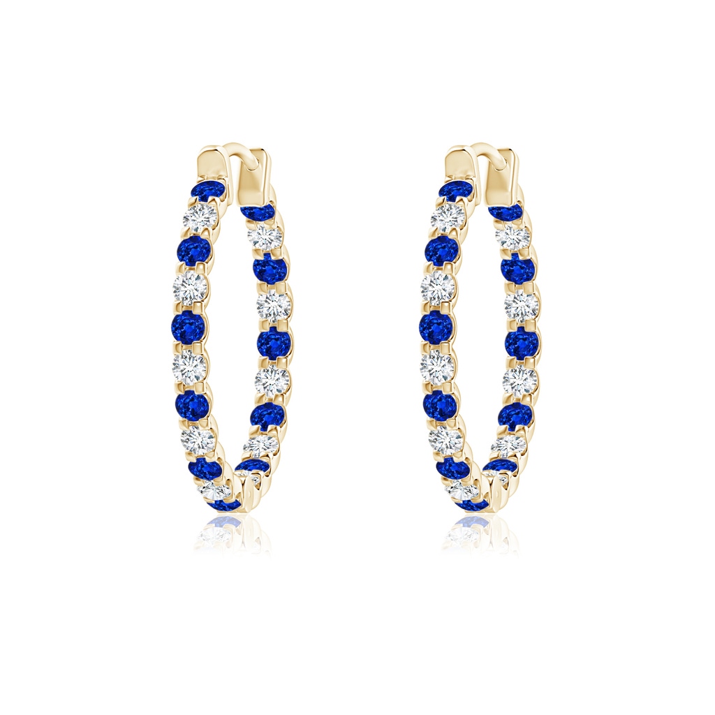 1.5mm AAAA Prong-Set Sapphire and Diamond Inside Out Hoop Earrings in 18K Yellow Gold