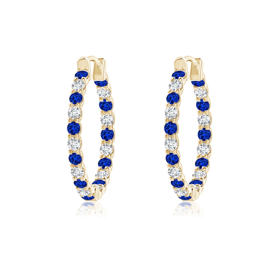 1.5mm Lab-Grown Prong-Set Sapphire and Diamond Inside Out Hoop Earrings in 18K Yellow Gold 