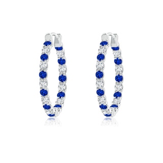 1.5mm AAAA Prong-Set Sapphire and Diamond Inside Out Hoop Earrings in 9K White Gold